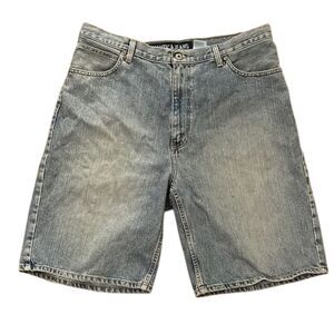 Nautica Vintage Denim Blue Jean Loose Fit Baggy Shorts Mens Size 38 Distressed
